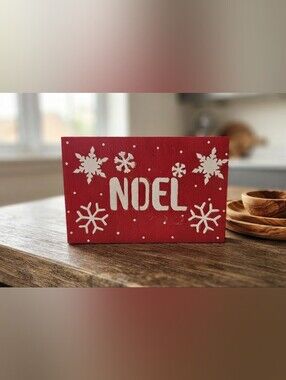Noel Holiday Wood Sign - Red and White Festive Decor